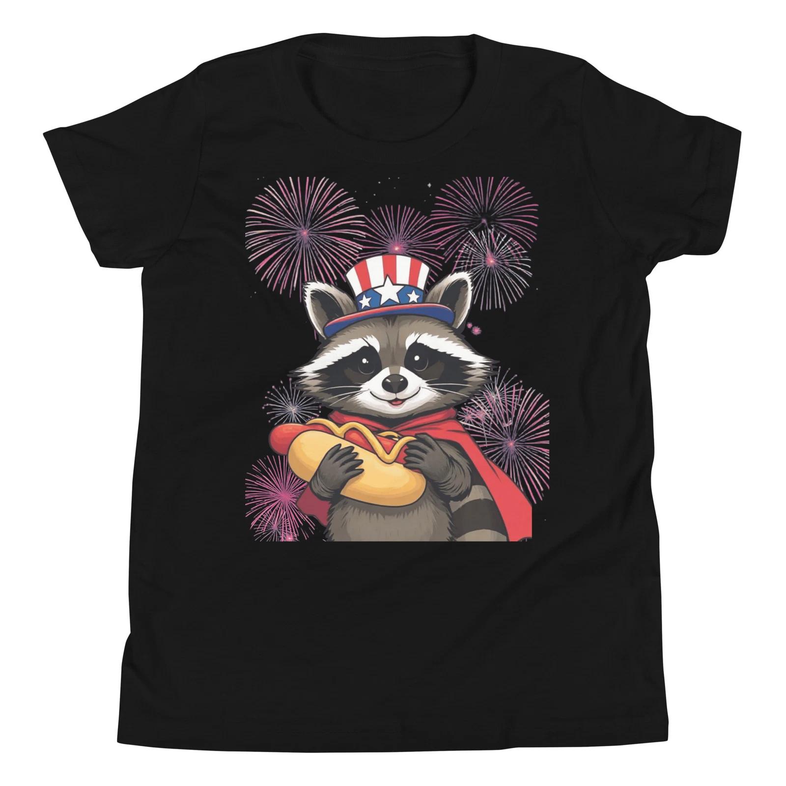 Patriotic Racoon Feral Funny Hot Dog Racoon 4th Of July USA Flag Youth T-Shirt 150