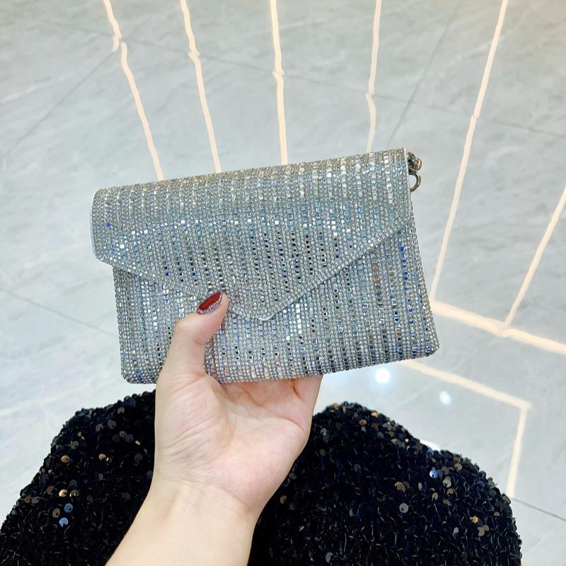 

Трансграничный модный клатч на цепочке с бриллиантами – Универсальная вечерняя сумка, кроссбоди, на плечо или подмышку серебряный