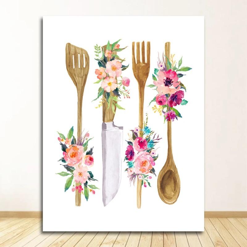 

Картина Настенная Картина Постер Украшение Дома Цветочный Кухонный Принт Художественное Оформление Кухни Деревянная Посуда Искусство Холст 30x45cm No Frame