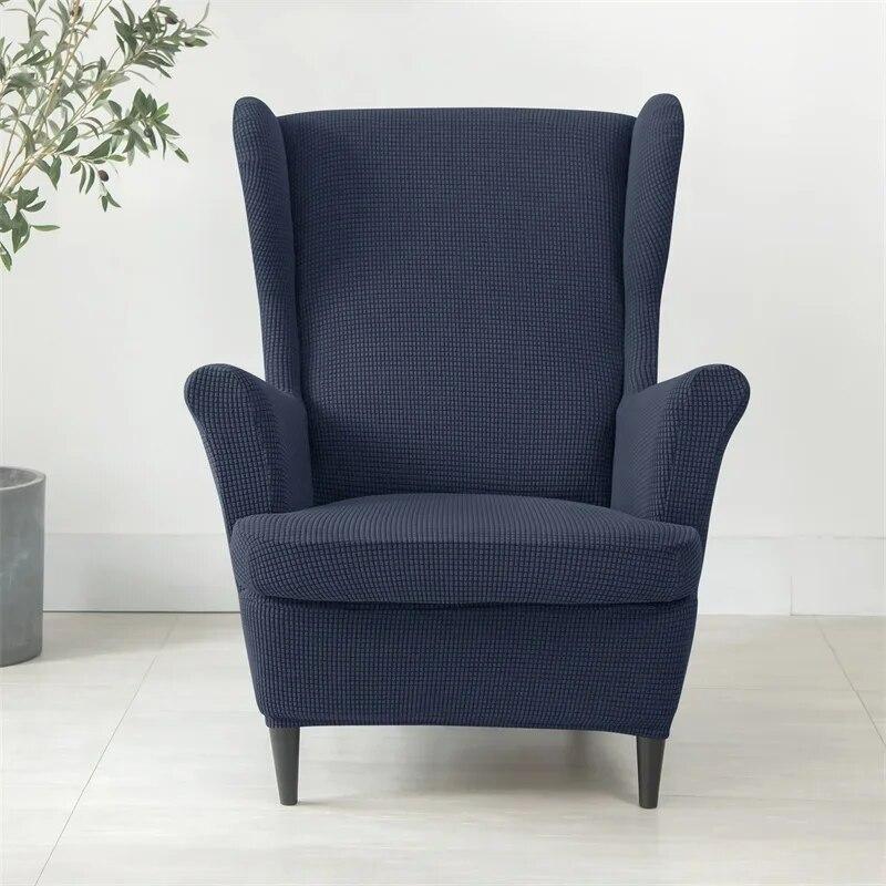 Solid Color Sloping King Back Chair Covers Elastic Polar Fleece Wing Chairs Cover with Seat Cushion Cover Furniture Protector