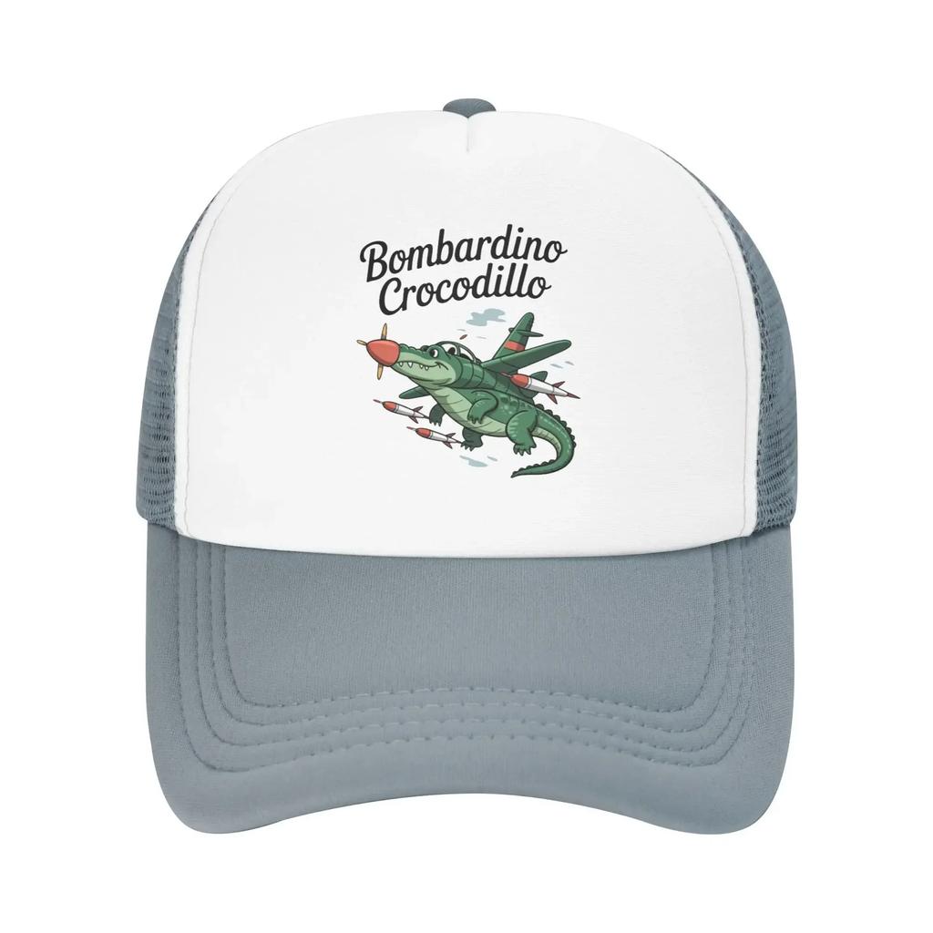 Bombardino Crocodillo Italienisch Cartoonhaft Gehirnfäule Reise Netz Baseballkappen Für Damen Personalisierte Männliche Strand Sonnenschutzmützen