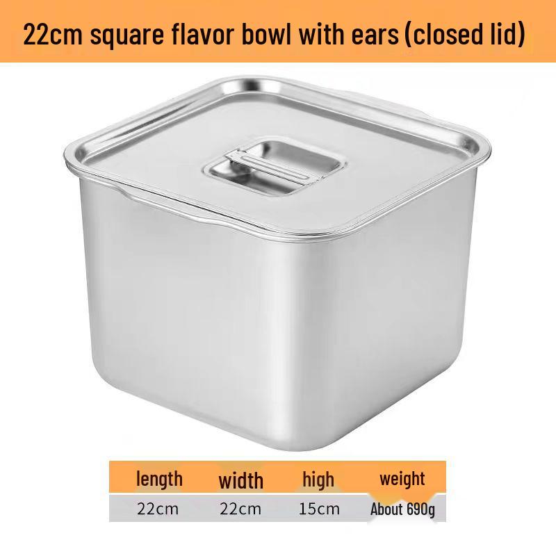 304 Stainless Steel Square Jam Bowl with Lid - Commercial Kitchen Seasoning and Sauce Container.