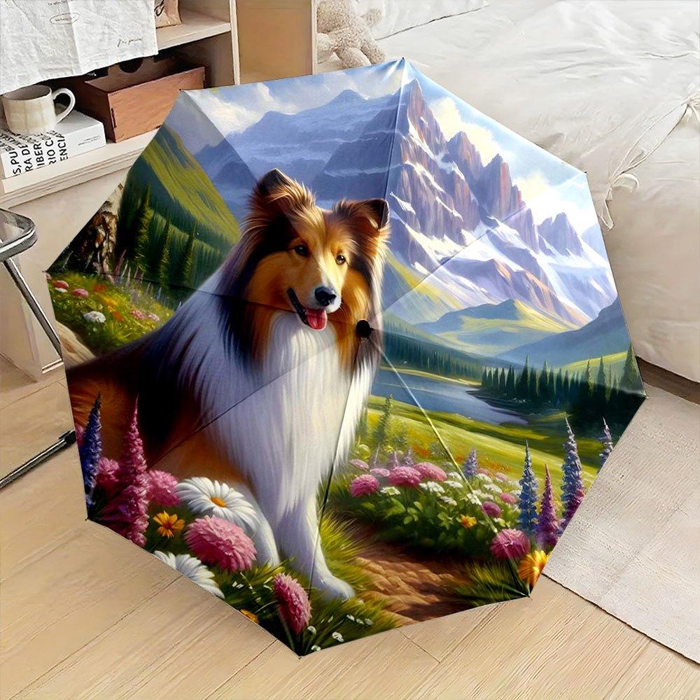 

Open/Close Scottish Collie Dog Umbrella - Collapsible 8-Rib Compact Portable Folding Umbrella with Shetland Sheepdog Design, S (as the picture,Iron&8K)