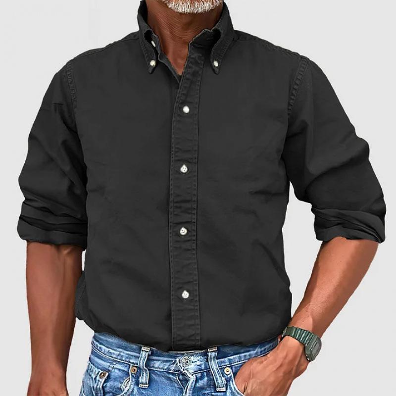 Men S Casual Business Solid Color Turn Down Collar 3 4 Sleeve Shirt