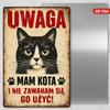 2D Flat, 1pc Cat Warning Metal Sign Wall Art, Uwaga Lettering, Tuxedo Cat Face, Intense Stare, Paw Prints, Vintage Poster, Home Decor, Ideal for Livin