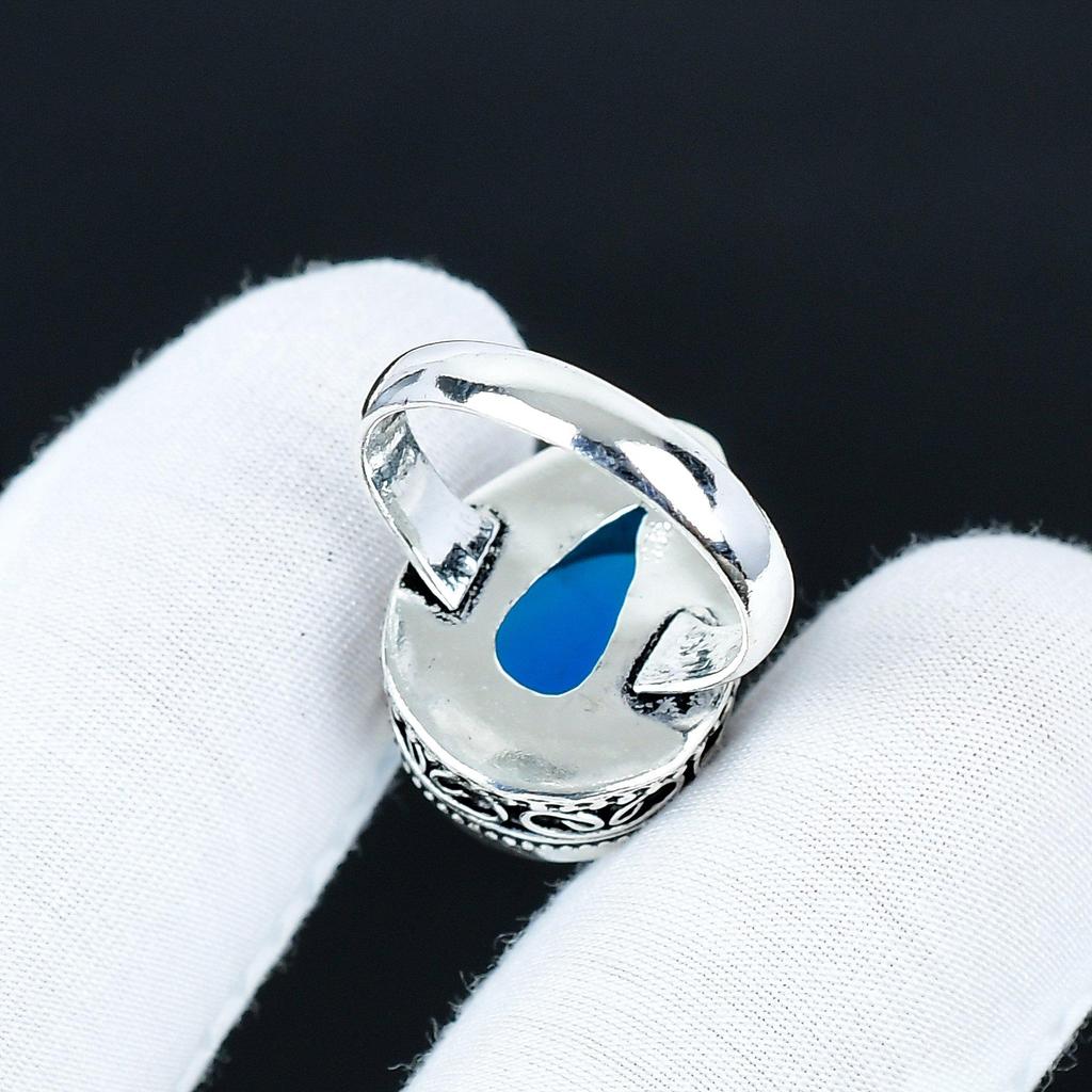 Blue Chalcedony Gemstone Ring, 925 Sterling Silver Jewelry, Handmade Ring, Blue Chalcedony Statement Silver Ring, Birthday Gifts For Her