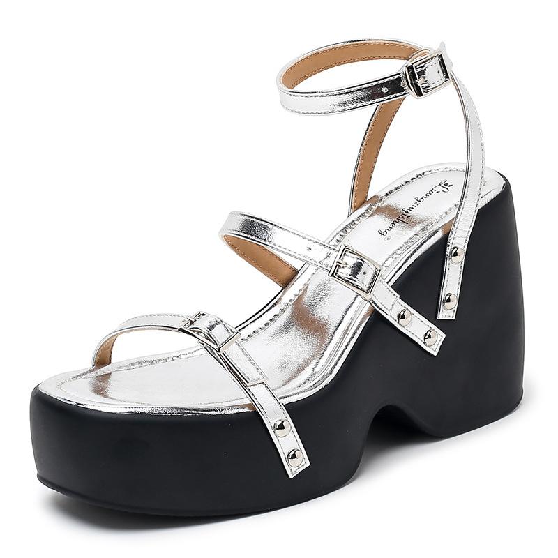 

Thai pants are spicy!~ Platform sandals women s summer 2025 heightened wedge heel open-toed casual high-heeled Roman muffin shoes 34