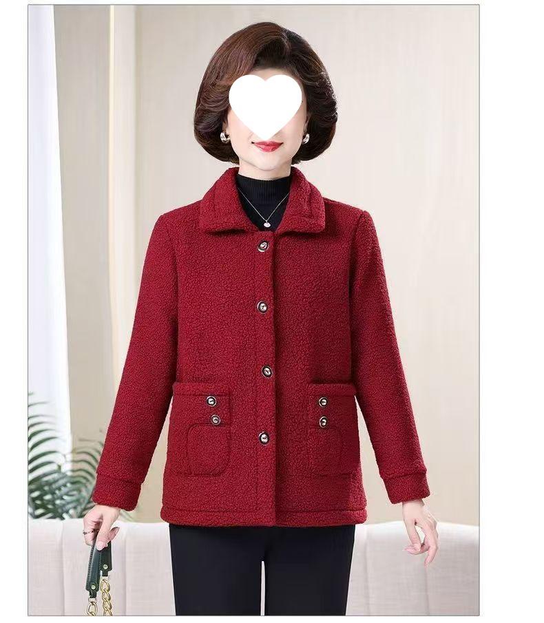 Mom's Plus Size Fleece-Lined Cotton Coat – Thick, Particle Fleece Jacket for Autumn/Winter, Stylish & Loose Fit for Middle-Aged Women