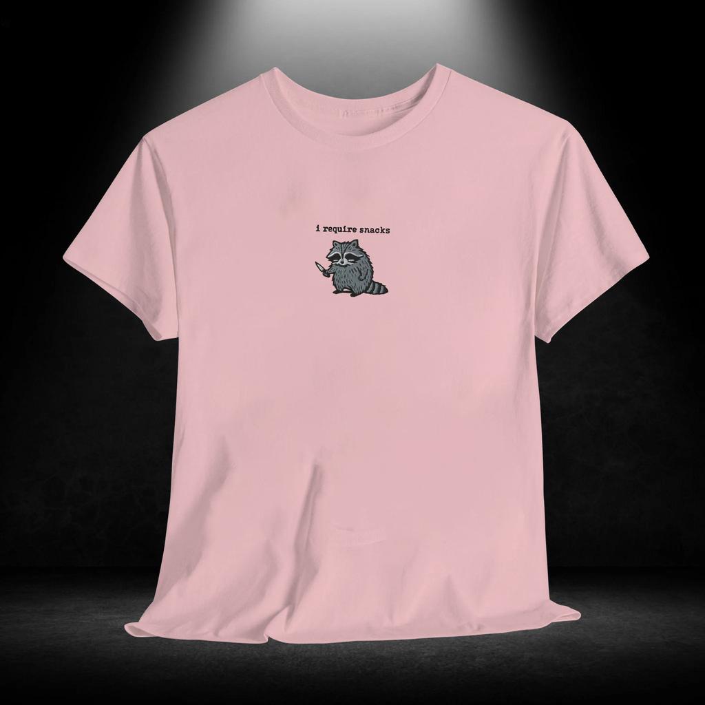 Men's Summer T-shirt I Require Snacks Raccoon Print Crew Neck Short-sleeved Top Casual Loose Sportswear Fashion Homewear