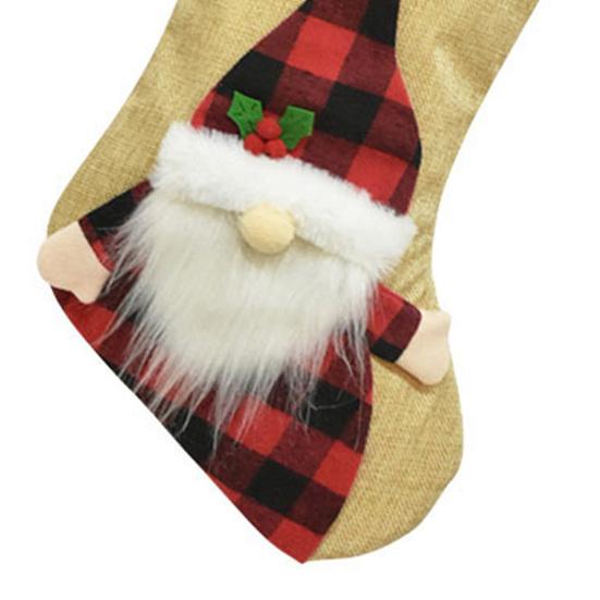Christmas Stockings 18" Burlap Plaid Fireplace Hanging Stockings 3D Plush Santa Claus/Snowman/Reindeer Large Xmas Stockings for Holiday Party Decor