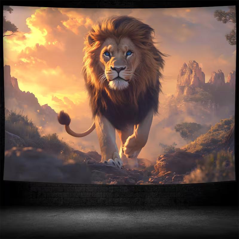 2D Savanna King Lion Backdrop Photography Background Banner