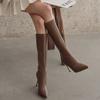 Show long legs! Korean pointed-toed medium tube small elastic boots high-heeled knight boots but knee-thin leather boots women