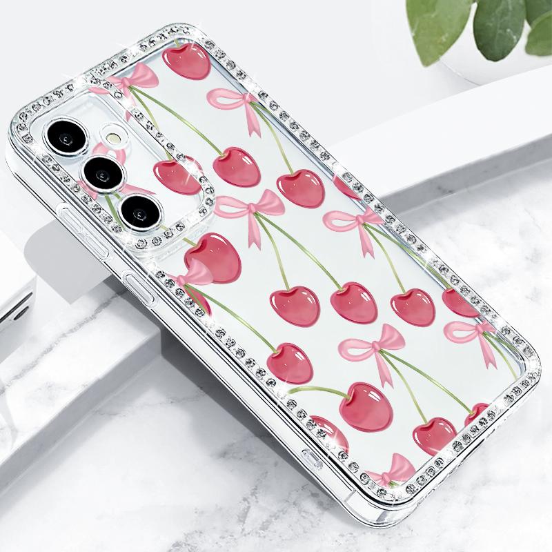 Luxus Kirschfrüchte Muster Diamant Hülle Für Samsung Galaxy S25 Ultra S24 Plus S23 S22 S21 FE A14 A15 A16 A25 A26 A35 A36 A54 A55 A56 5G Cover