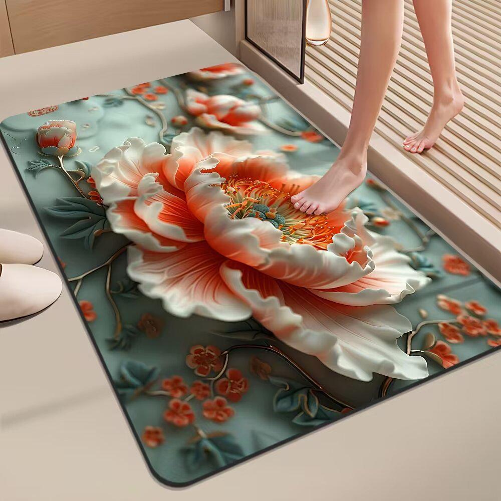 Floral Diatomaceous Earth Quick-Dry Non-Slip Bath Mat