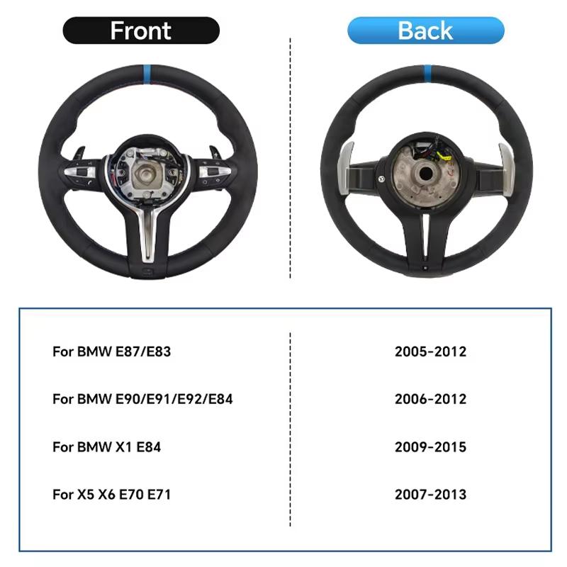 The all-new BMW series M5 F10 F11 F06 F12 F13 F91 F92 F01 F02 upgraded steering wheel is made of semi Alcantara silk leather.