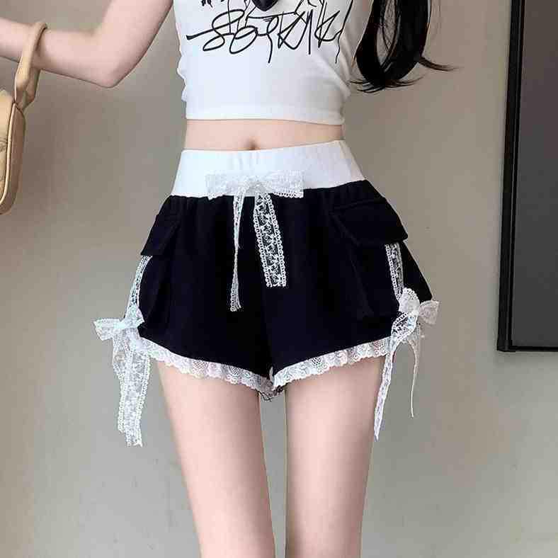 

Plus Size Women s Wide-Leg Summer Shorts with Lace Trim & Bow Knot Design M (Recommended 95-105 jin)