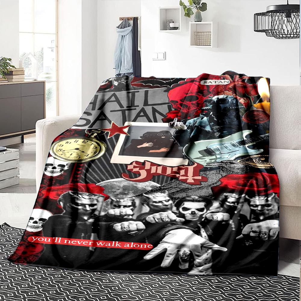 1pc Satan Ghost Themed Printed Soft and Comfortable Home Blanket, Small Throw Blanket, Nap Blanket, Suitable as a Gift l018