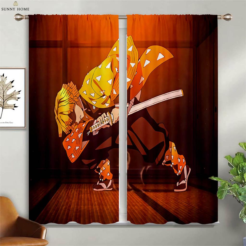 Cartoon Anime Printed Curtains Suitable For Children's Room Dormitory Study Window Decoration Curtains Home Decoration 2 Pieces