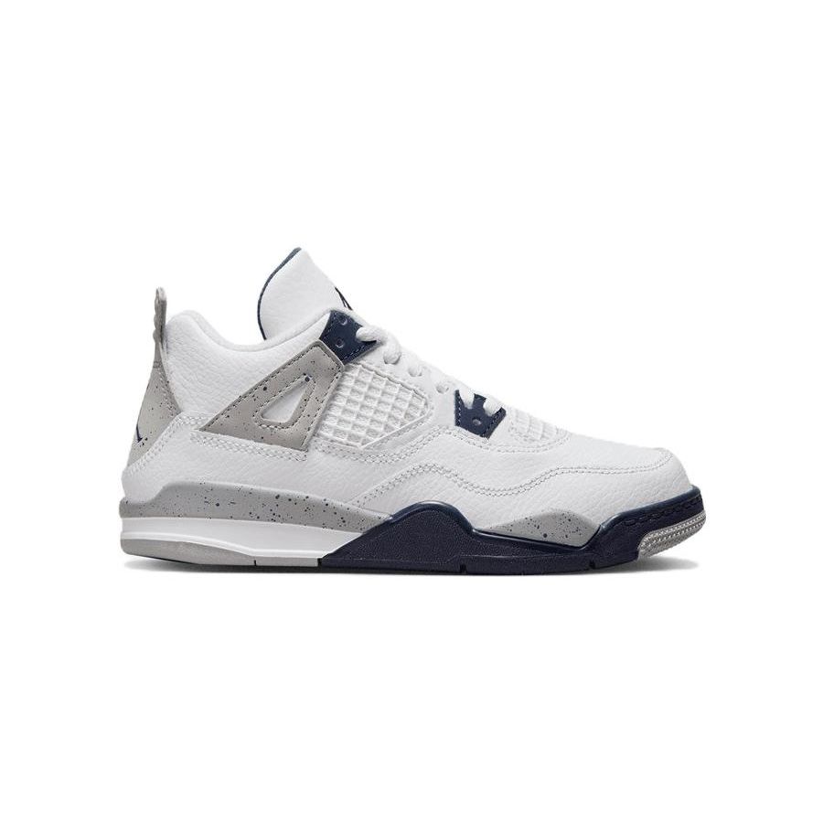 Air Jordan 4 Retro PS Midnight Navy Kids Sneakers White Light-Smoke-Grey Fire-Red BQ7669-140