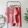 Summer Special Offer K-style Lace Women's Imitated Silk Pajamas Short Sleeve Pants Embroidered Homewear Thin Silk Suit
