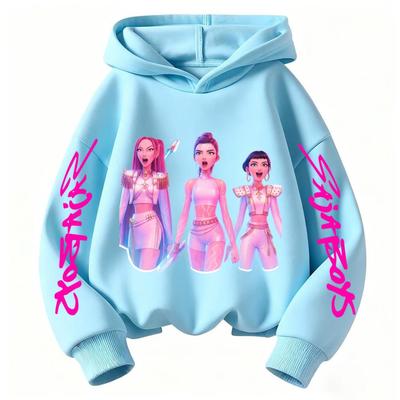 HUNTRIX Girl Cartoon Character Magic Wand Cat Print Sports Hoodie Children's Fashionable Casual Cute Sweet Pullover