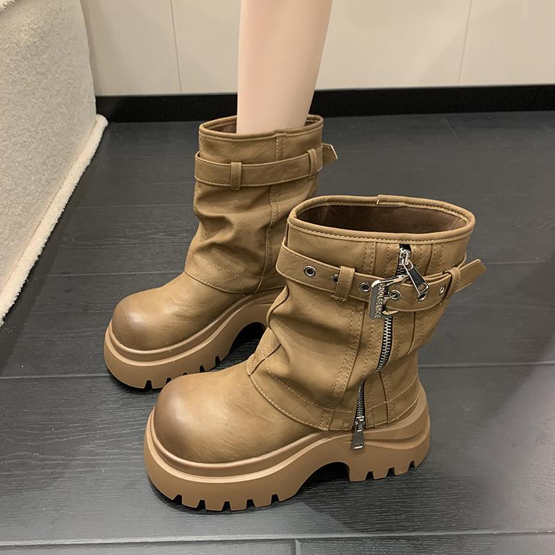 Fashion Design Sense Niche Sleeve Martin Boots Women's Autumn and Winter Retro Versatile Temperament Comfortable Thick-soled Medium Tube Fashion Boots