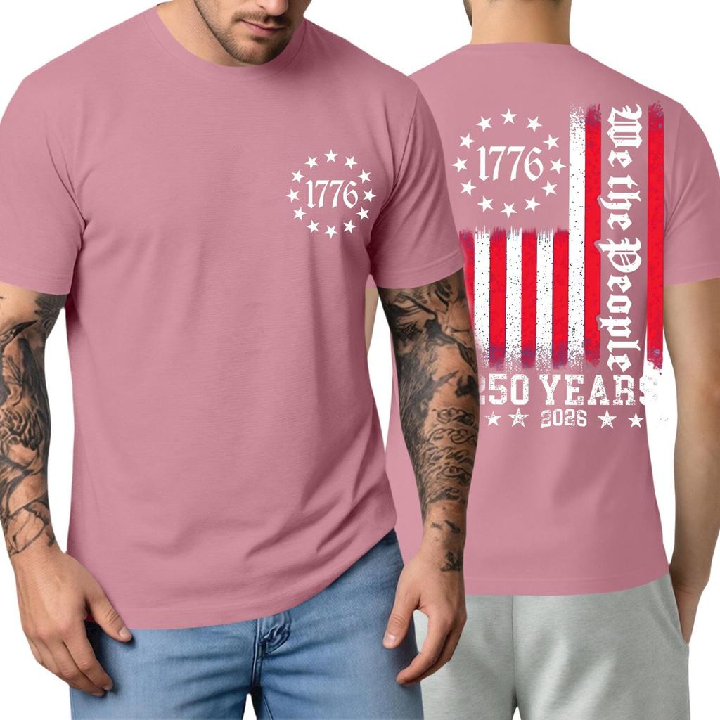Men's Short Sleeve T Shirt Casual Crewneck Top with 1776 Letter Print and Vertical Stripe Graphic for Everyday Wear 250 Years Edition