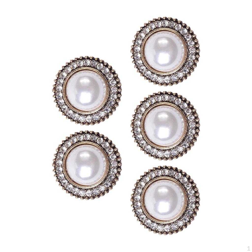5 Pieces Alloy Rhinestone Buttons, Flat Back Brooch Buttons Sparkly Bling Sew on Clothing