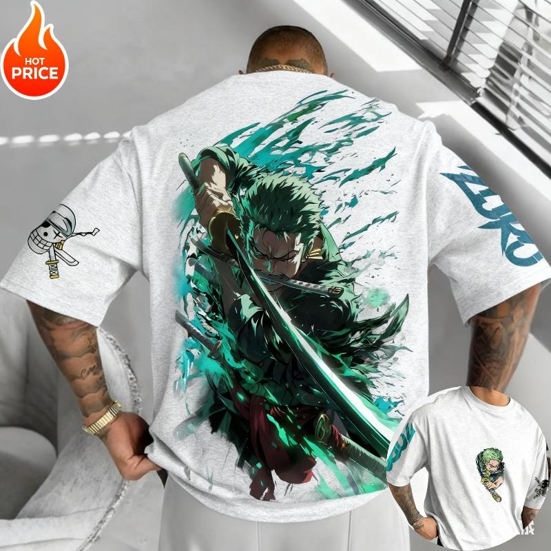 Sommer Anime Marke 100% Baumwolle Roronoa Zoro Bedrucktes T-Shirt für Unisex Kurzarm Lässig Erwachsene Kinder Y2k S