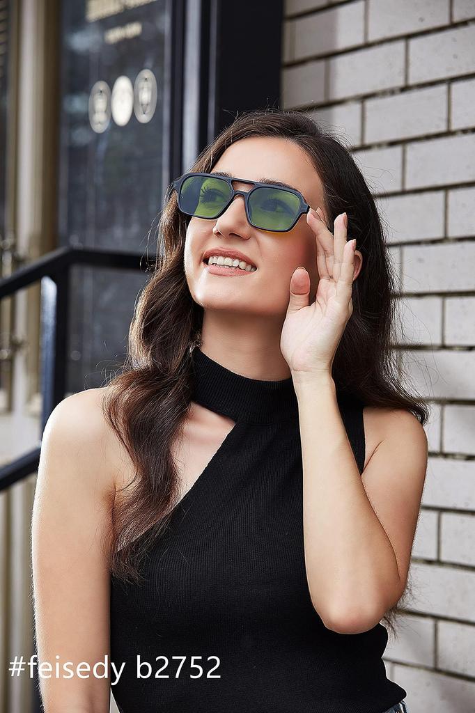 [FEISEDY] Men's Vintage Square Large 70s Flat Aviator Sunglasses, Popular with Men and Women, UV Cut Lenses, Stylish Metal Design B2752