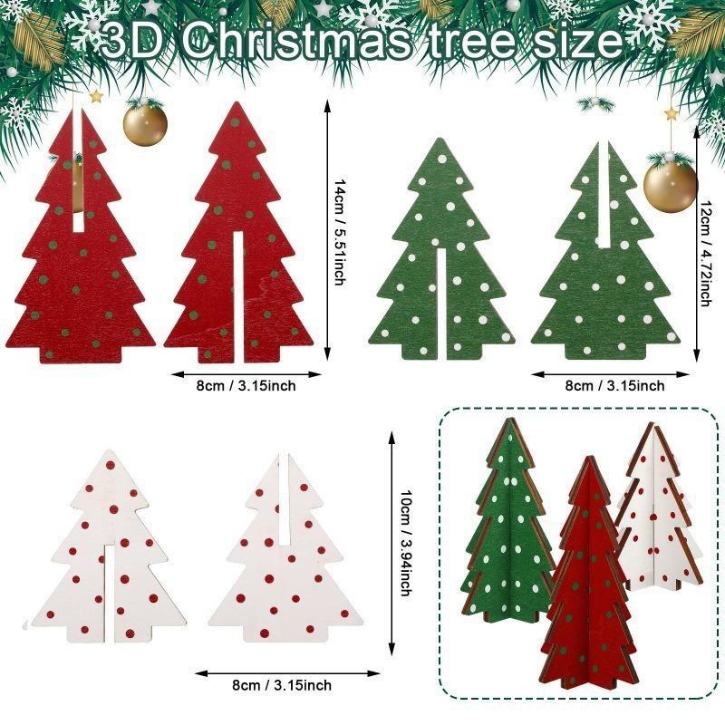 3 Pieces Christmas Decor Plaid Wooden Tabletop Trees 5.5 Inch Height 3D Holiday Home Decorations Set Festive Ornaments