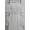 Women's White Chiffon Lace Jacquard Off-Shoulder Evening Gown - Elegant Long Dress for Wedding & Formal Events