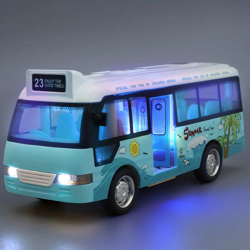 School Bus Toys Mini Car Model Die Cast Plastic City Bus With Sound And Light Miniature Vehicle Models Friction Powered Cars