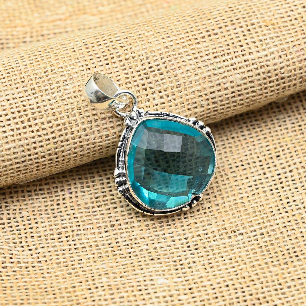 Ravishing Blue Topaz Gemstone Handmade 925 Solid Sterling Silver Jewelry Pendant