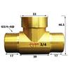 Raccordo a T a 3 vie in ottone DN20 3/4" BSP femmina su maschio, adattatore di accoppiamento per acqua, carburante, gas