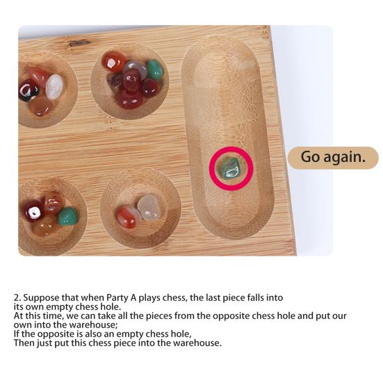 Hra Bamboo Mancala se skládací dřevěnou deskou pro 2 hráče Barevná šachová hračka z přírodního kamene Cestovní děti Dospělí Vzdělávací figurky oblázků Strategická hra