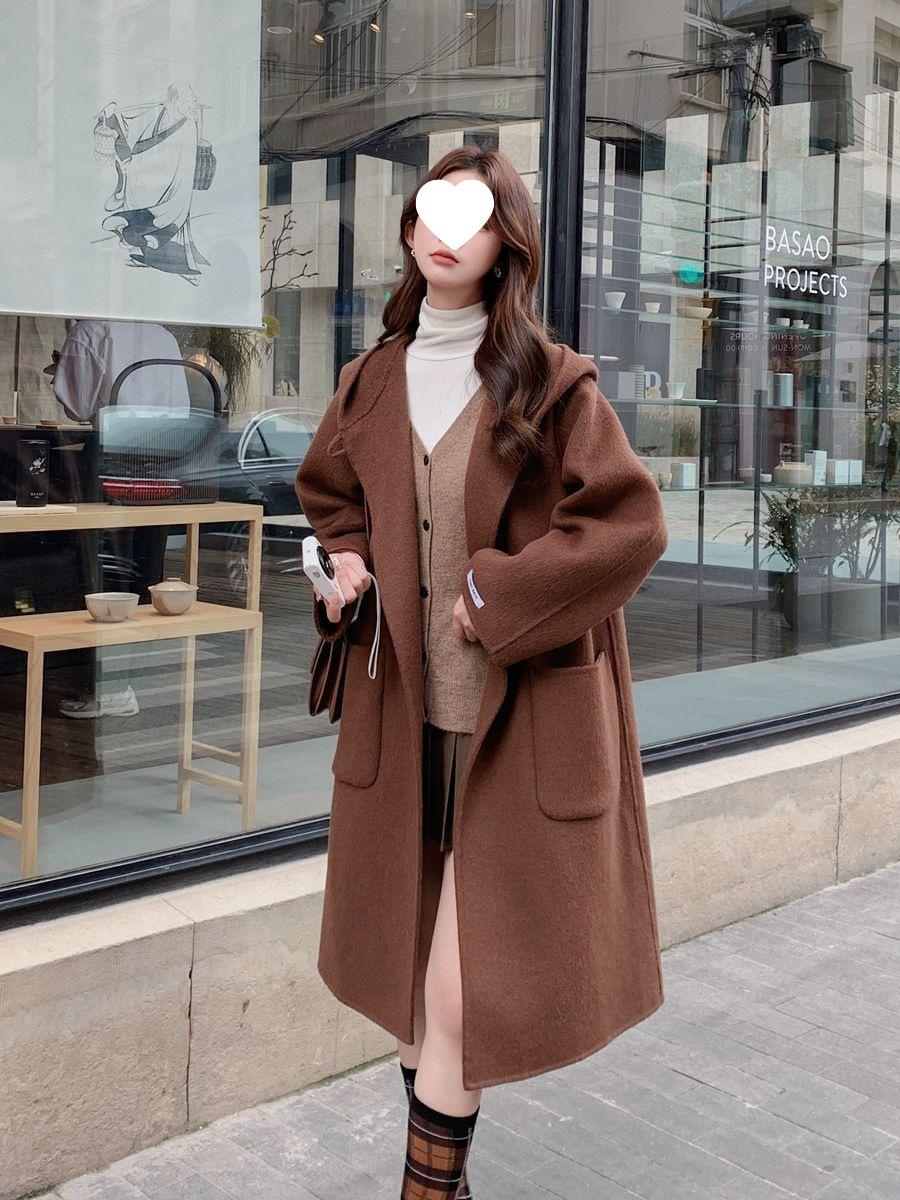 

Hepburn Style Mid-Length Woolen Coat with Toggle Buttons and Hood, New Arrival for Autumn/Winter Fashion M