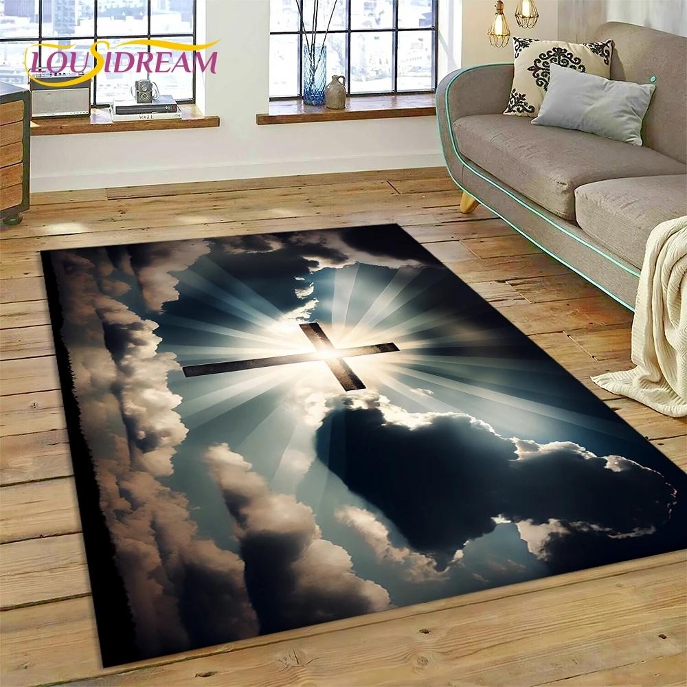 New 3D Pray Holy Bible Cross Jesus Carpet for Living Room Bedroom Home Decor,Floor Mat Non-slip Decoration for Sofa Doormat Gift