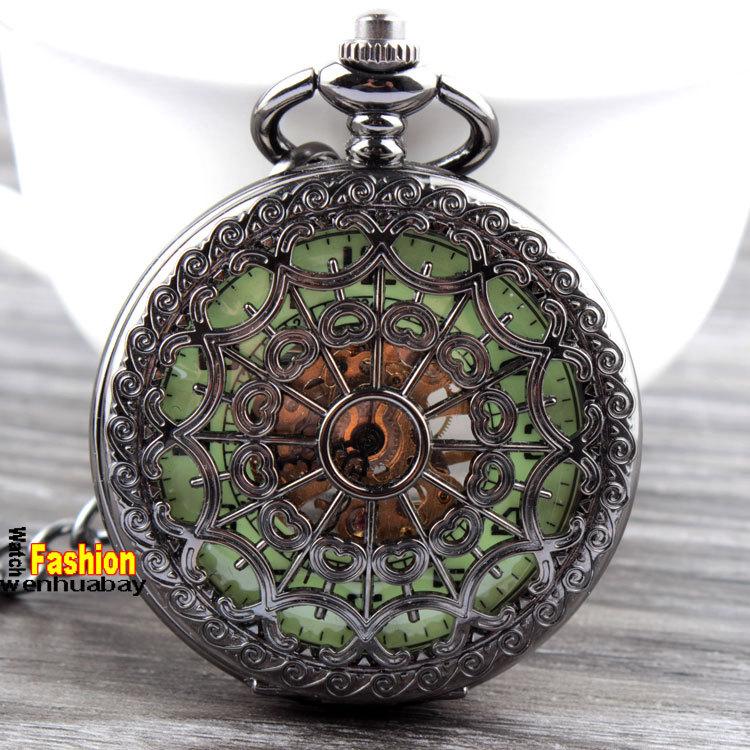 Classic Bronze Silver and White Fashionable High-end Spider Web Hollow Pocket Watch Mechanical Male and Female Student Retro Chain Pocket Watch