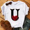 Rose ABC Alphabet Graphic Print White Tee Women Casual Loose Oversize Shirt Top Daily Wear Durable Plus Size Short Sleeve