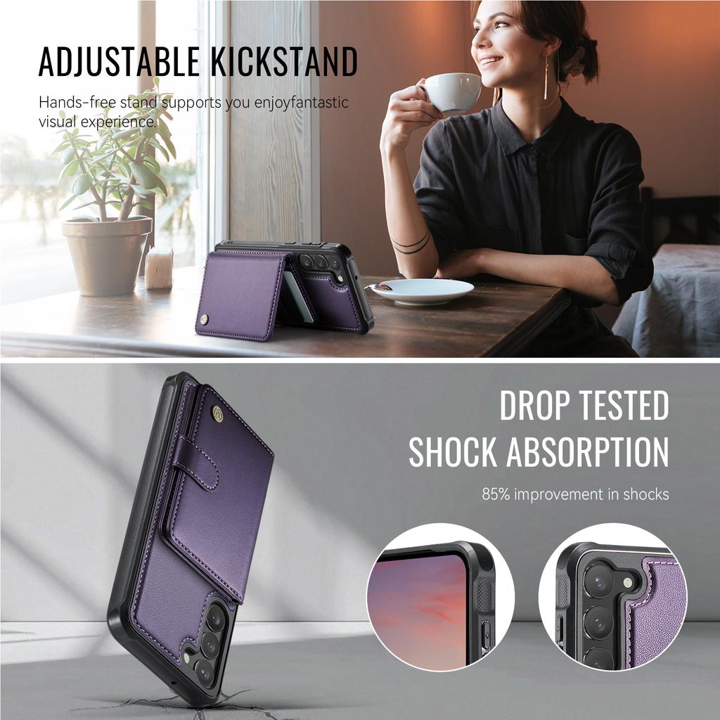 For Samsung Galaxy S23+ Case JEEHOOD J09 RFID Blocking Card Holder Leather Back Phone Cover Magnetic Case