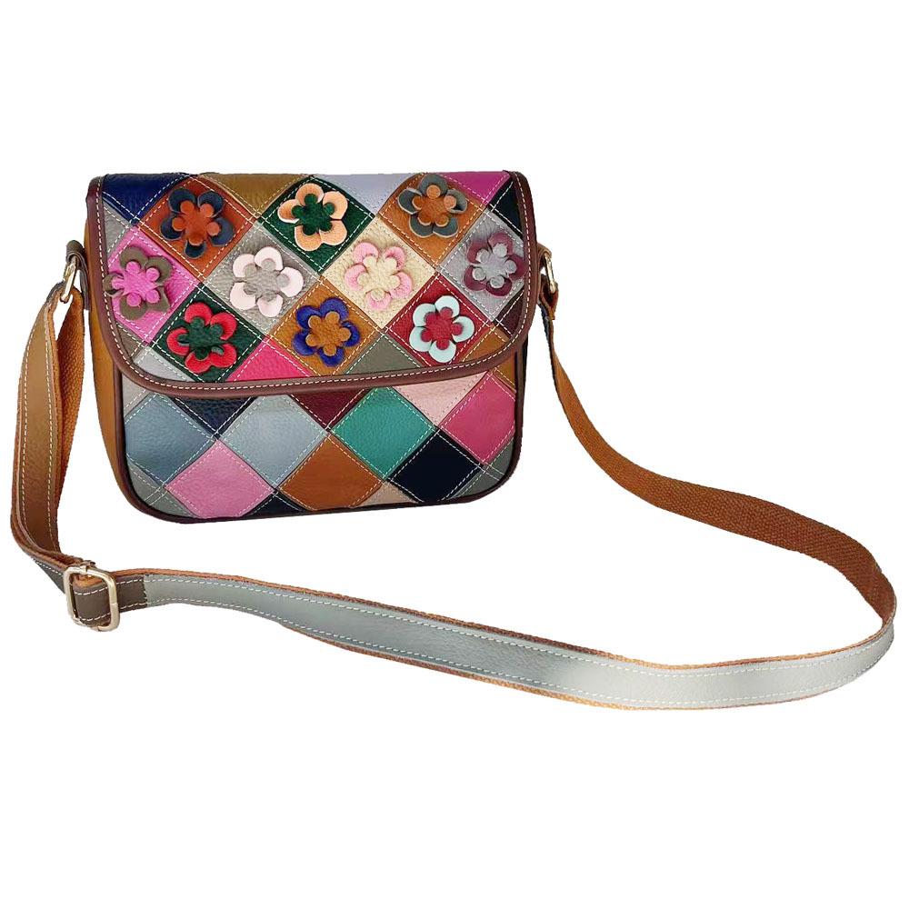 Modna damska torba skórzana w kolorze Splicing Flower Plaid Bag torba na telefon komórkowy Casualowa uniwersalna torba na ramię