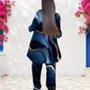 Women Plus Size Round Neck Long Sleeve Blue Printed Layered Top Long Pants Two Piece Set