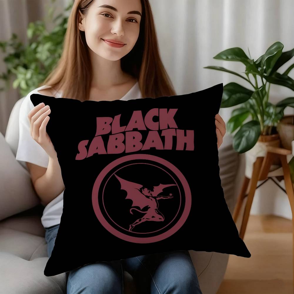 

B-Black S-Sabbath Band Pillow Case Sofa Decorative Home Double-sided Printing Short Plush Cushion Pillow Cover Holiday Gift 12x12Inch