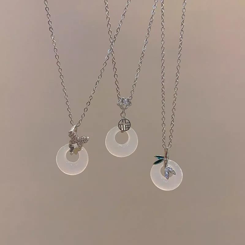 Ftcy Resin Round Ring Butterfly Pendant Necklace For Women Advanced Trendy Clavicle Chain Party And Daily Life Jewelry Gift