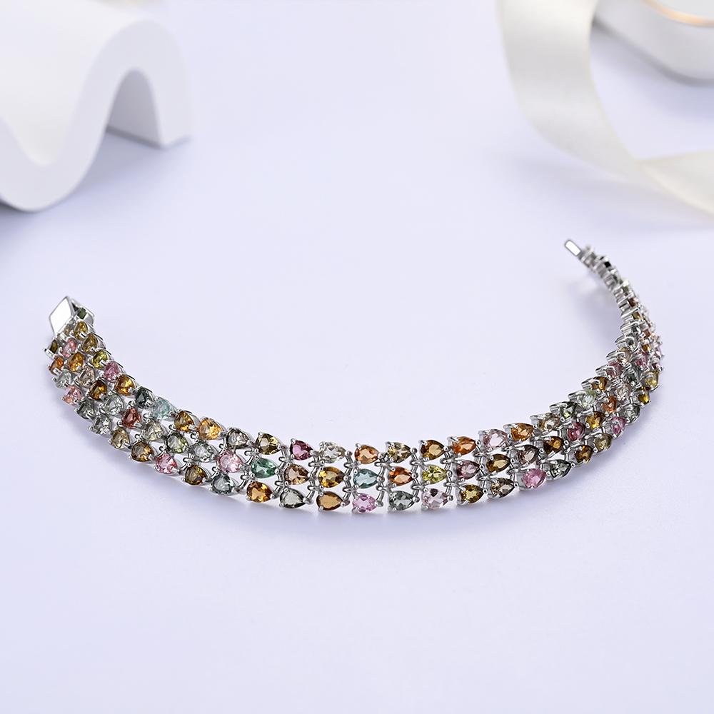 Luxury Multi-colored Natural tourmaline Bracelet precious gems with S925 silver women jewelry for wedding & anniversary gifts