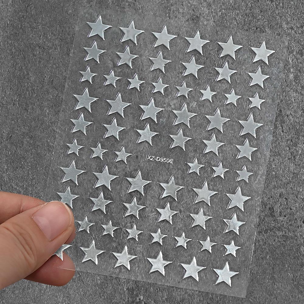 8pcs/set 3D Metallic Gold & Silver Star Nail Stickers, 8pcs Y2K Pentagram Holographic Sliding Elegant Charm Nail Art Decorative DIY Nail Accessories