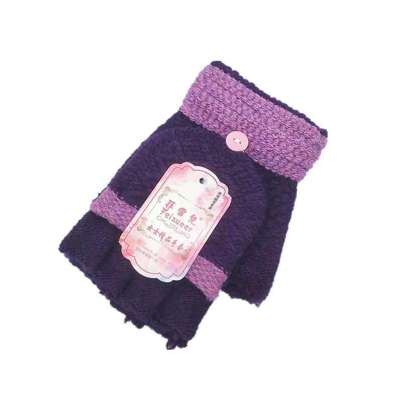 Flip Gloves Women's Autumn and Winter Wool Warm Adult Knitted Gloves Half-finger Dew Five-finger Jacquard Magic Hand Socks