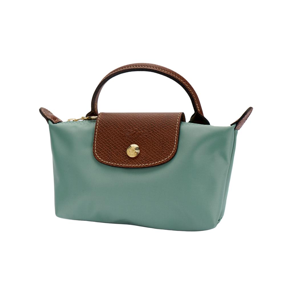 Longchamp Le Pliage Brand Logo Leather Trim Nylon Canvas Tote Bag Women Tote Bags Cerulean 34175089P99