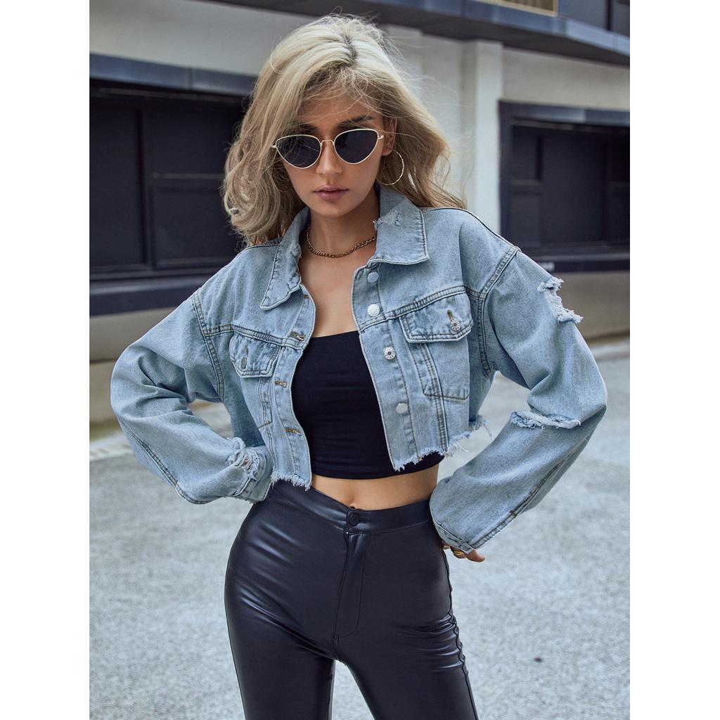 Modische, lässige, vielseitige, kurze Jeansjacke für Damen